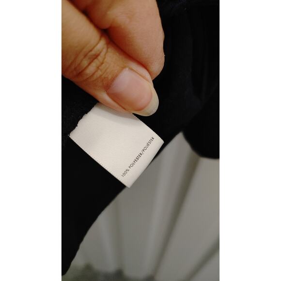 Ann Taylor Top Blouse V-Neck Waffle Print Navy Blue Black Large Lined - Picture 5 of 5